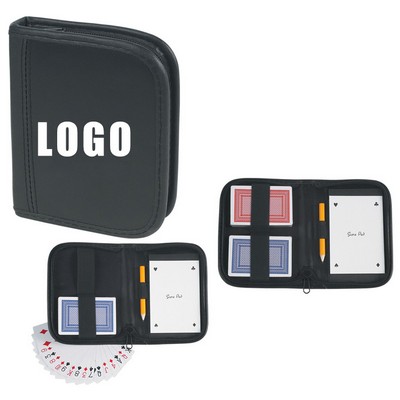 6" Classic PU Portable Game Playing Card Set w/ Notepad & Pencil