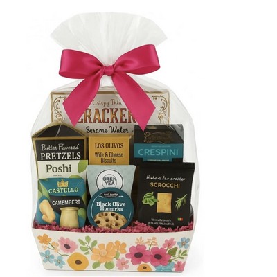 Fancy Floral Basket of Sweet & Savory Snacks
